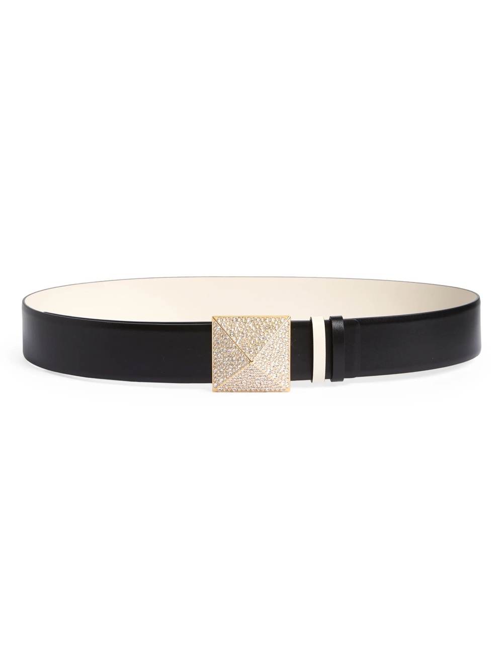 Valentino Garavani Crystal Embellished One Stud Reversible Leather Belt Small
